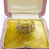 9ct Yellow Gold, Floral Pattern Diamond Set Band Ring Vintage c1980