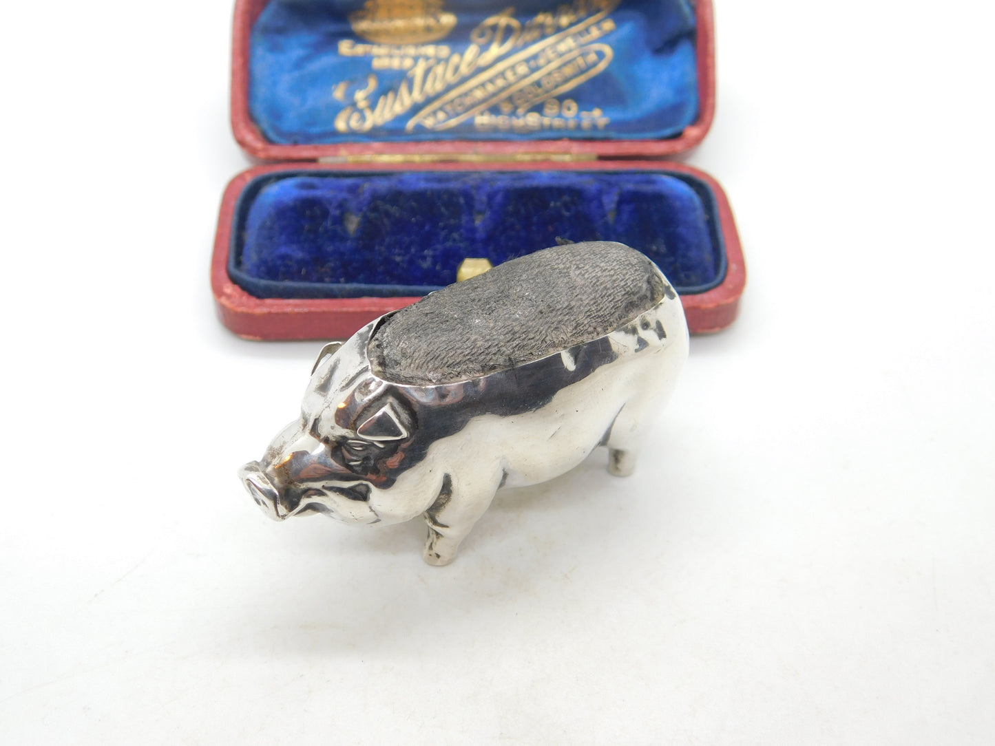 Edwardian Sterling Silver Pig Form Novelty Pin Cushion Antique 1905 Birmingham