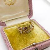 9ct Yellow Gold, Floral Pattern Diamond Set Band Ring Vintage c1980