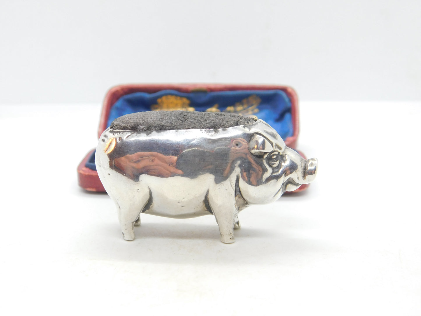 Edwardian Sterling Silver Pig Form Novelty Pin Cushion Antique 1905 Birmingham