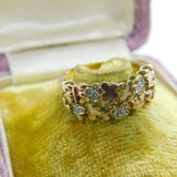 9ct Yellow Gold, Floral Pattern Diamond Set Band Ring Vintage c1980