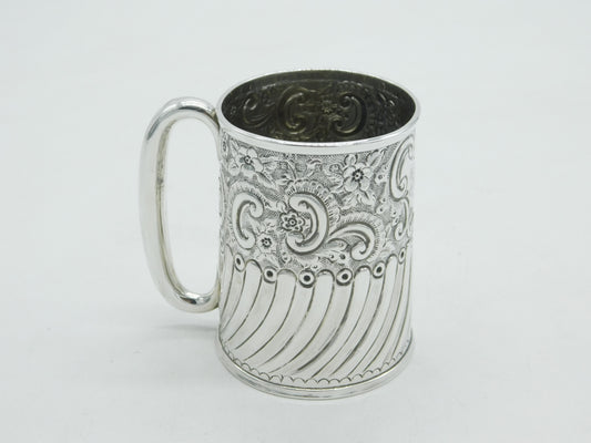 Victorian Sterling Silver Floral Pattern Christening Mug Antique 1897 Birmingham