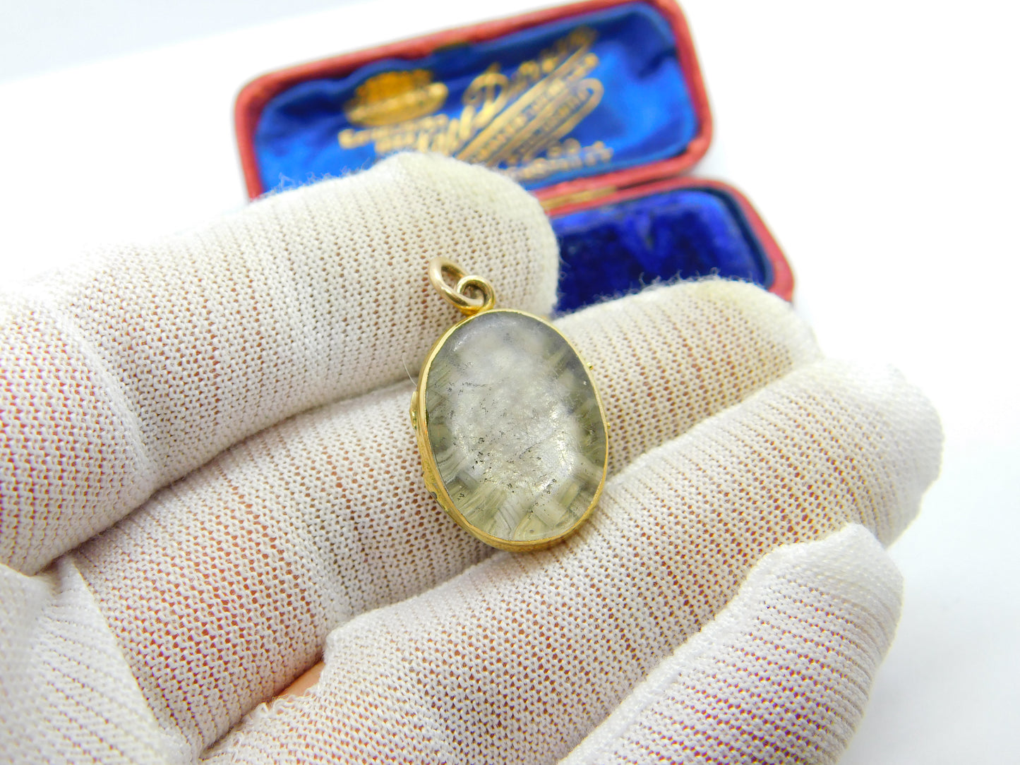 Georgian 15ct Gold & Rock Crystal Hair Plait Mourning Locket Pendant c1830