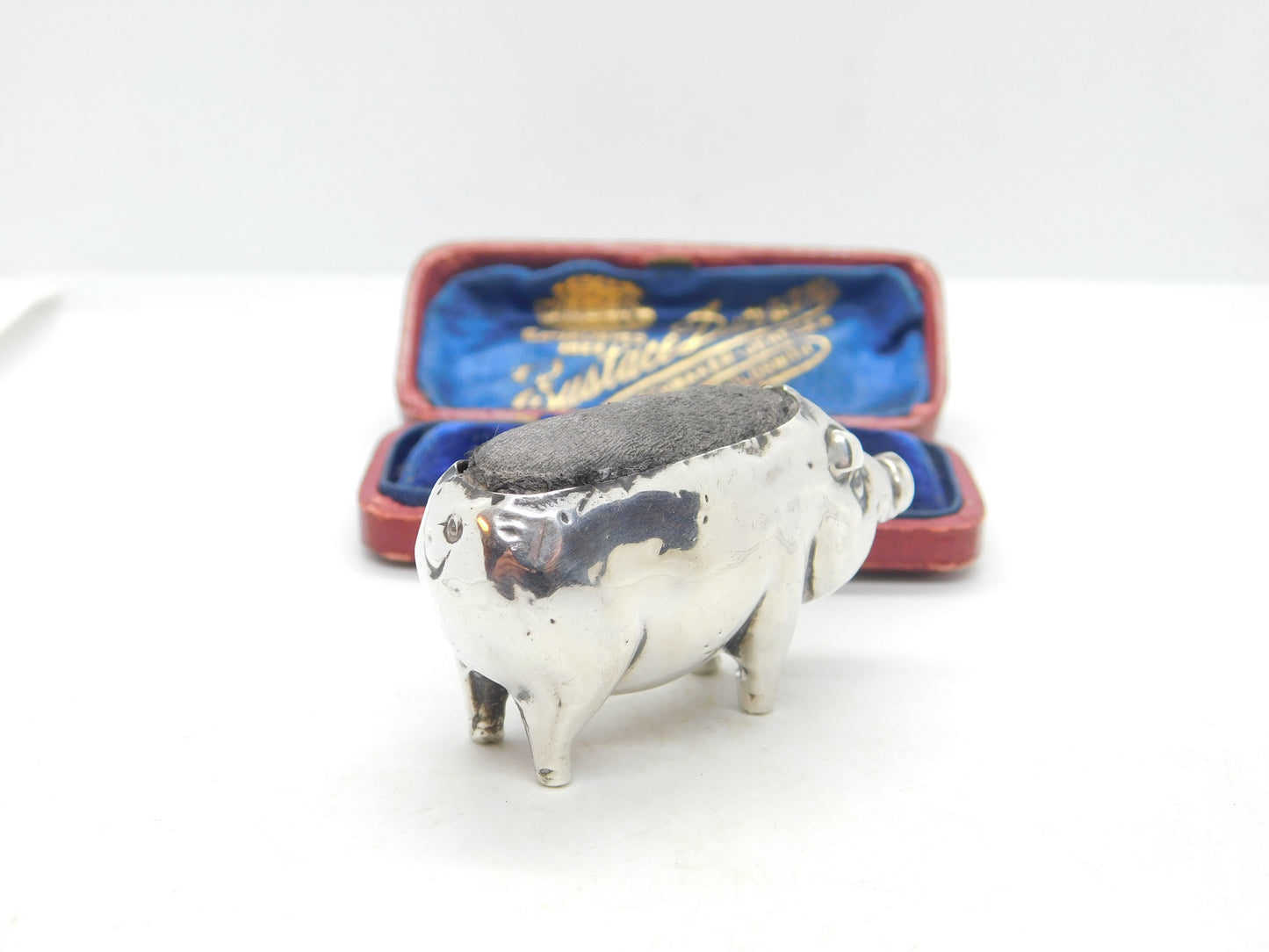 Edwardian Sterling Silver Pig Form Novelty Pin Cushion Antique 1905 Birmingham