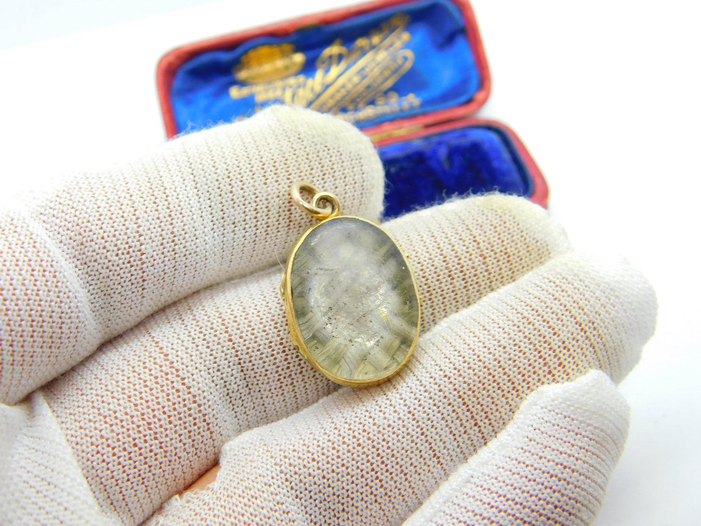 Georgian 15ct Gold & Rock Crystal Hair Plait Mourning Locket Pendant c1830