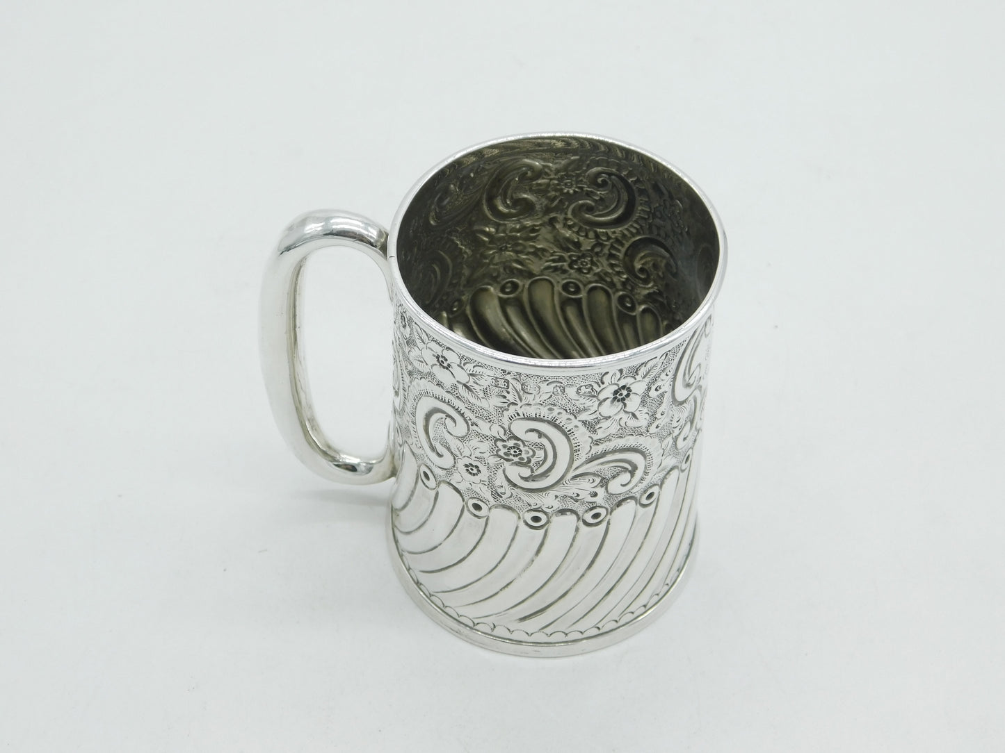 Victorian Sterling Silver Floral Pattern Christening Mug Antique 1897 Birmingham