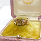 9ct Yellow Gold, Floral Pattern Diamond Set Band Ring Vintage c1980