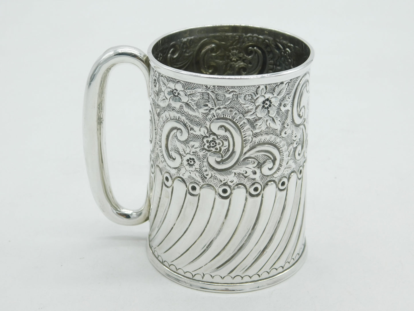 Victorian Sterling Silver Floral Pattern Christening Mug Antique 1897 Birmingham