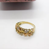 9ct Yellow Gold, Floral Pattern Diamond Set Band Ring Vintage c1980