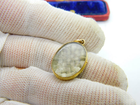 Georgian 15ct Gold & Rock Crystal Hair Plait Mourning Locket Pendant c1830