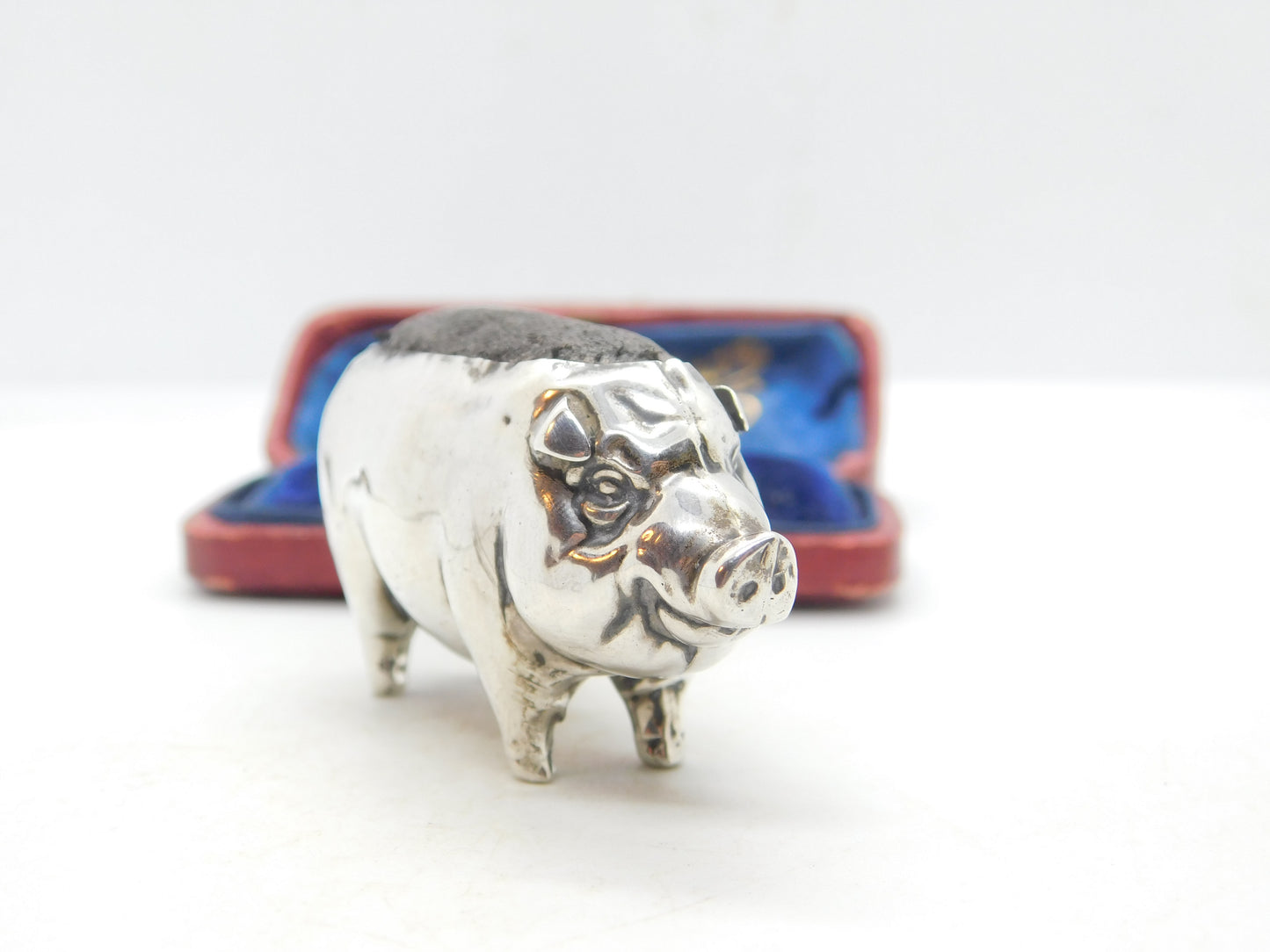 Edwardian Sterling Silver Pig Form Novelty Pin Cushion Antique 1905 Birmingham