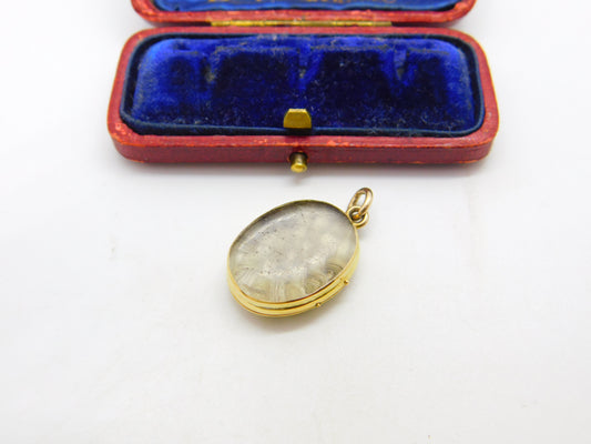 Georgian 15ct Gold & Rock Crystal Hair Plait Mourning Locket Pendant c1830