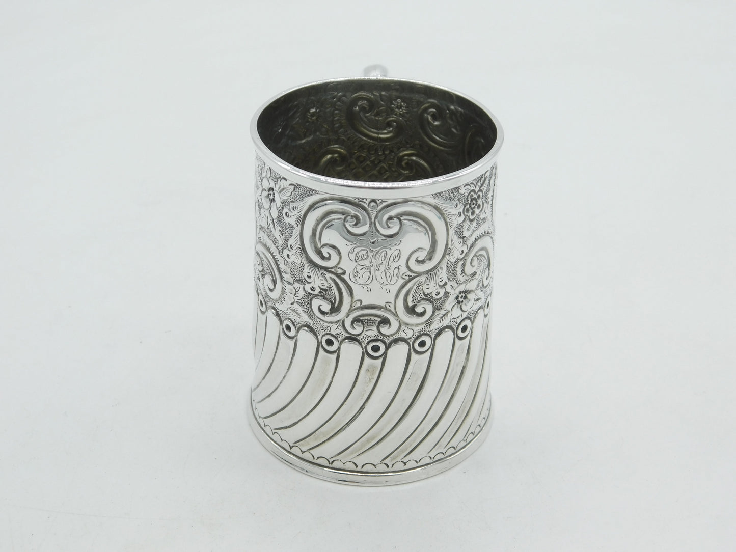 Victorian Sterling Silver Floral Pattern Christening Mug Antique 1897 Birmingham