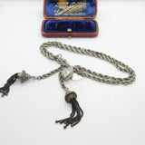 Victorian Sterling Silver Double Strand Albertina Bracelet with Tassels c1880