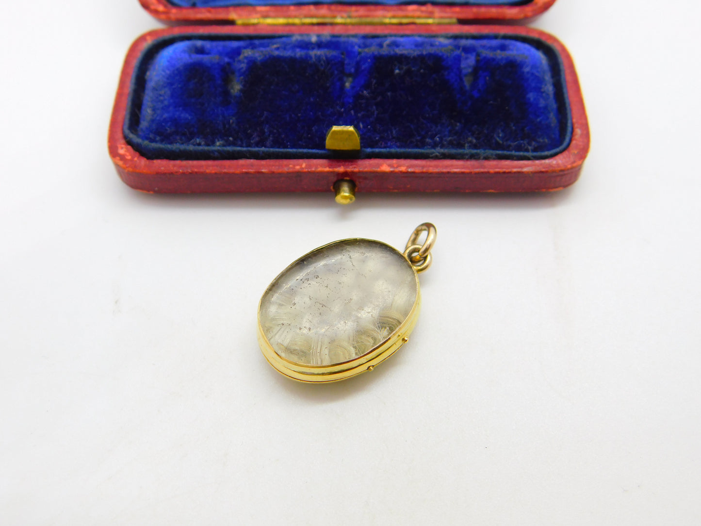 Georgian 15ct Gold & Rock Crystal Hair Plait Mourning Locket Pendant c1830