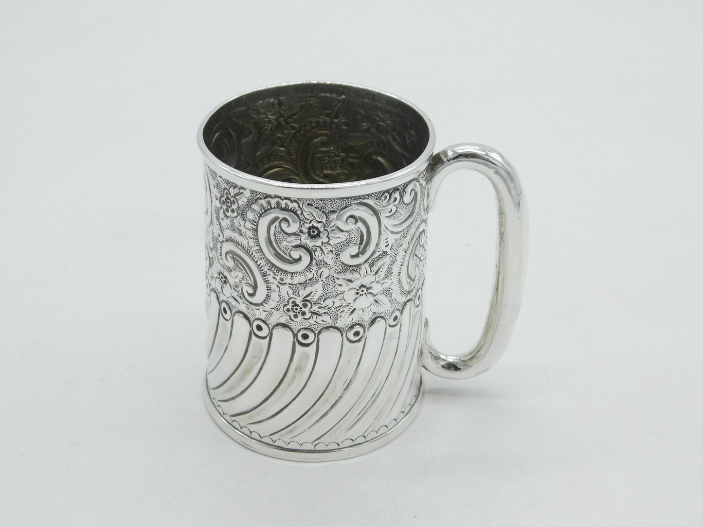 Victorian Sterling Silver Floral Pattern Christening Mug Antique 1897 Birmingham