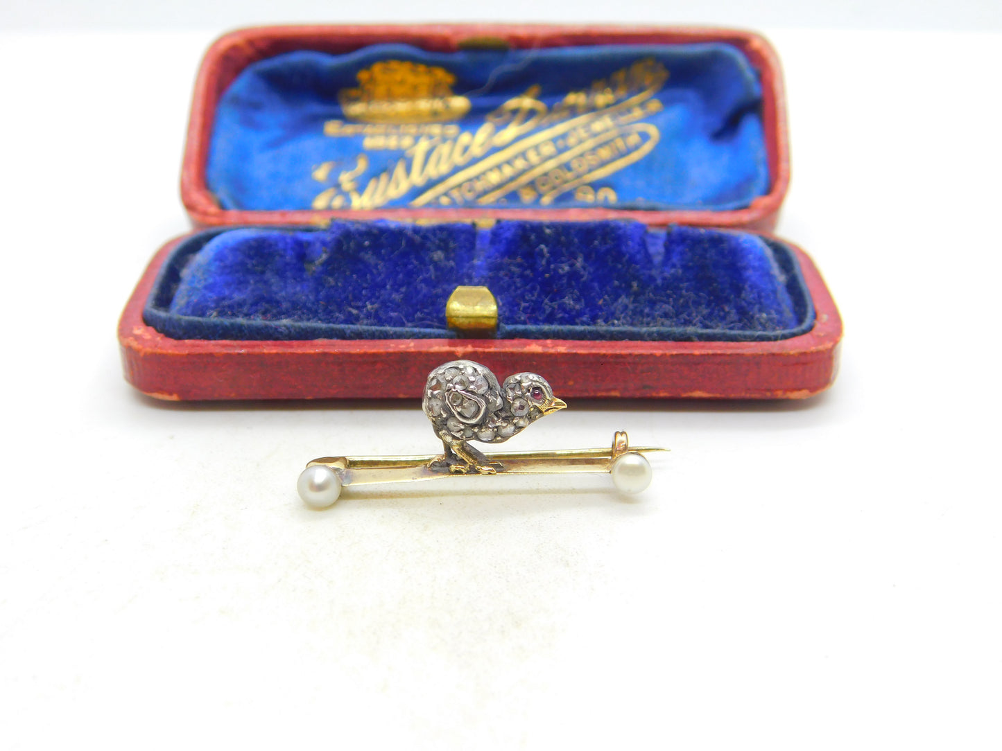 Victorian 18ct Gold, Pearl & Old-Mine Cut Diamond Baby Chick Brooch c1860 Antique