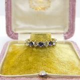 9ct Yellow Gold, Amethyst & Diamond Paste Seven-Stone Ring Vintage c1970