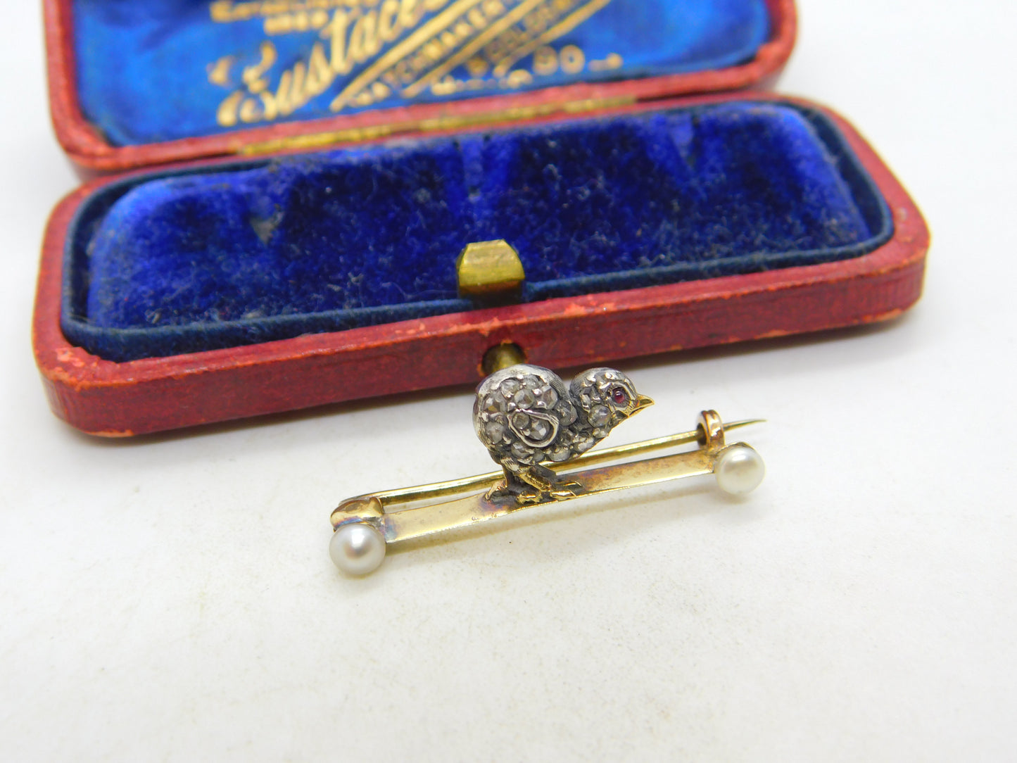 Victorian 18ct Gold, Pearl & Old-Mine Cut Diamond Baby Chick Brooch c1860 Antique