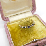 9ct Yellow Gold, Amethyst & Diamond Paste Seven-Stone Ring Vintage c1970