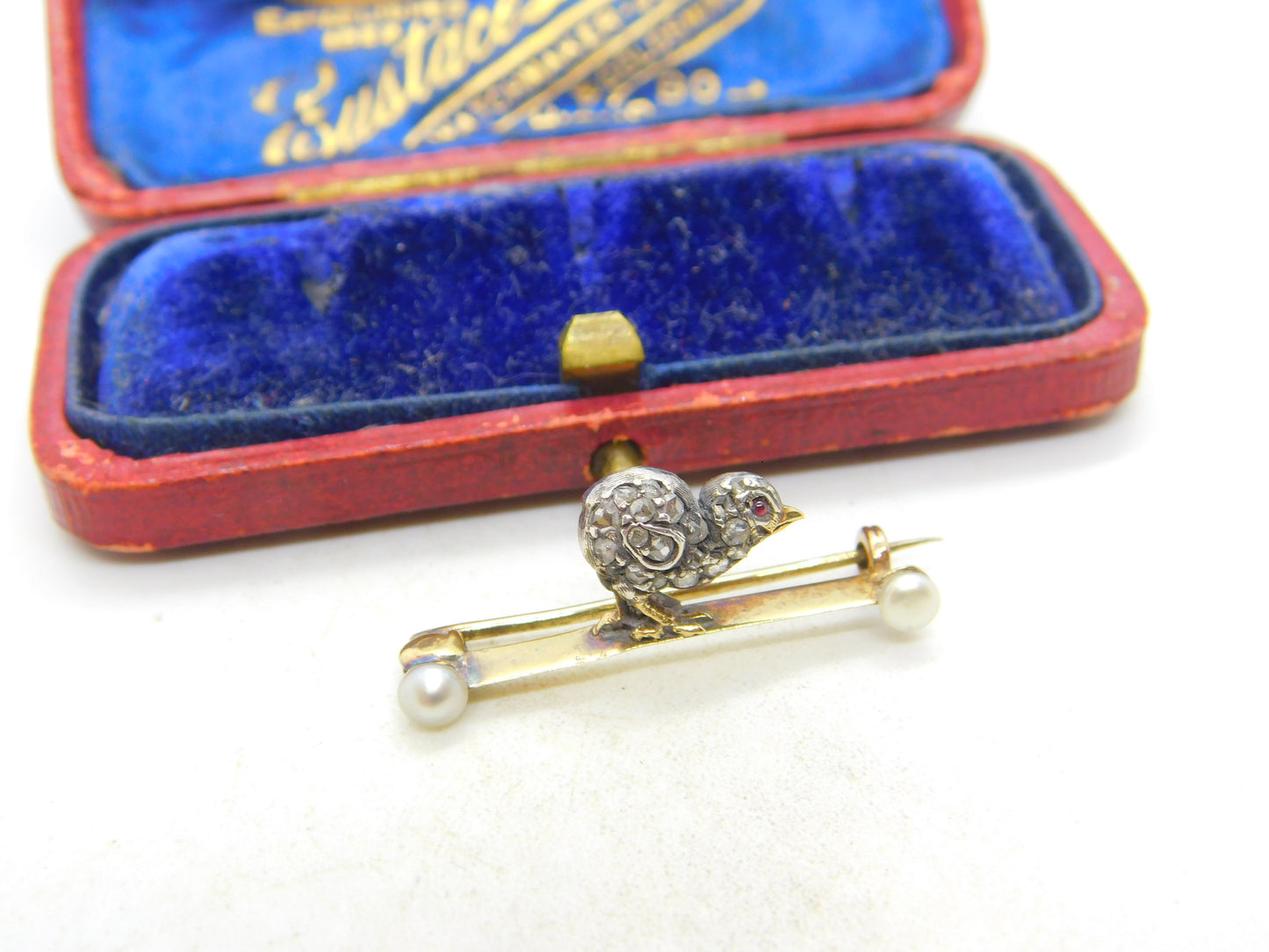 Victorian 18ct Gold, Pearl & Old-Mine Cut Diamond Baby Chick Brooch c1860 Antique