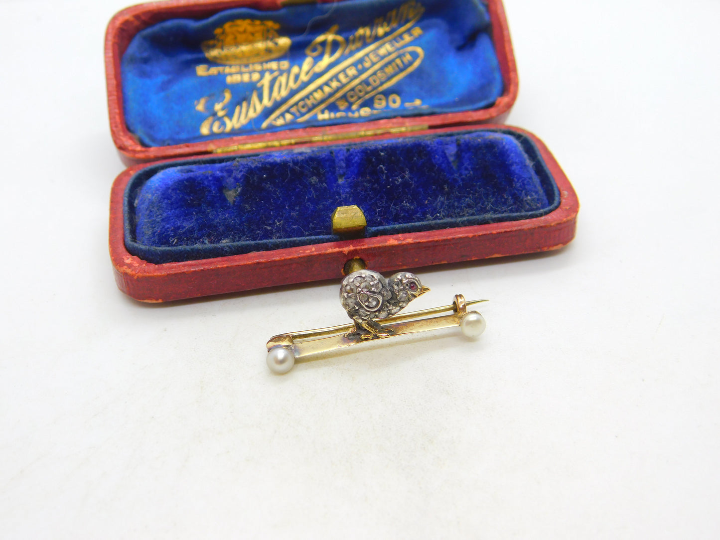 Victorian 18ct Gold, Pearl & Old-Mine Cut Diamond Baby Chick Brooch c1860 Antique