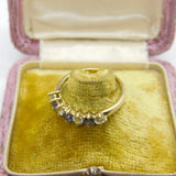 9ct Yellow Gold, Amethyst & Diamond Paste Seven-Stone Ring Vintage c1970