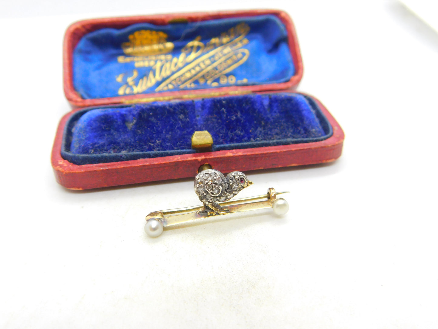 Victorian 18ct Gold, Pearl & Old-Mine Cut Diamond Baby Chick Brooch c1860 Antique