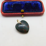 9ct Rose Gold Carved Bloodstone Heart Drop Pendant c1900 Victorian Antique