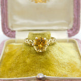 9ct Yellow Gold Cushion Cut Citrine Solitaire Ring Vintage c1970 Birmingham