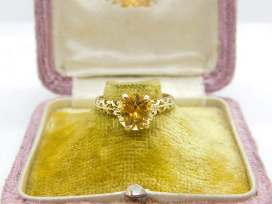 9ct Yellow Gold Cushion Cut Citrine Solitaire Ring Vintage c1970 Birmingham