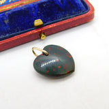 9ct Rose Gold Carved Bloodstone Heart Drop Pendant c1900 Victorian Antique