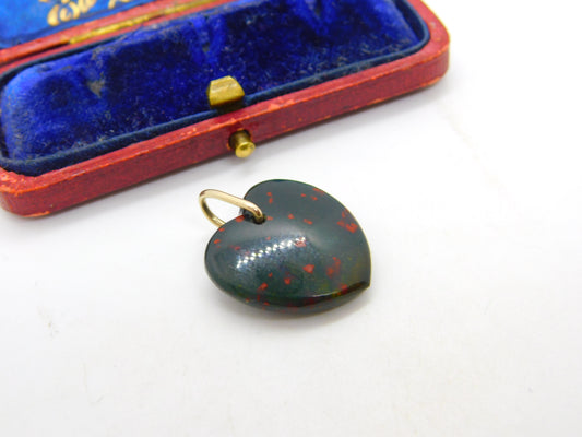 9ct Rose Gold Carved Bloodstone Heart Drop Pendant c1900 Victorian Antique