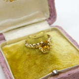 9ct Yellow Gold Cushion Cut Citrine Solitaire Ring Vintage c1970 Birmingham