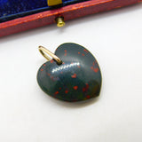 9ct Rose Gold Carved Bloodstone Heart Drop Pendant c1900 Victorian Antique