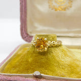 9ct Yellow Gold Cushion Cut Citrine Solitaire Ring Vintage c1970 Birmingham