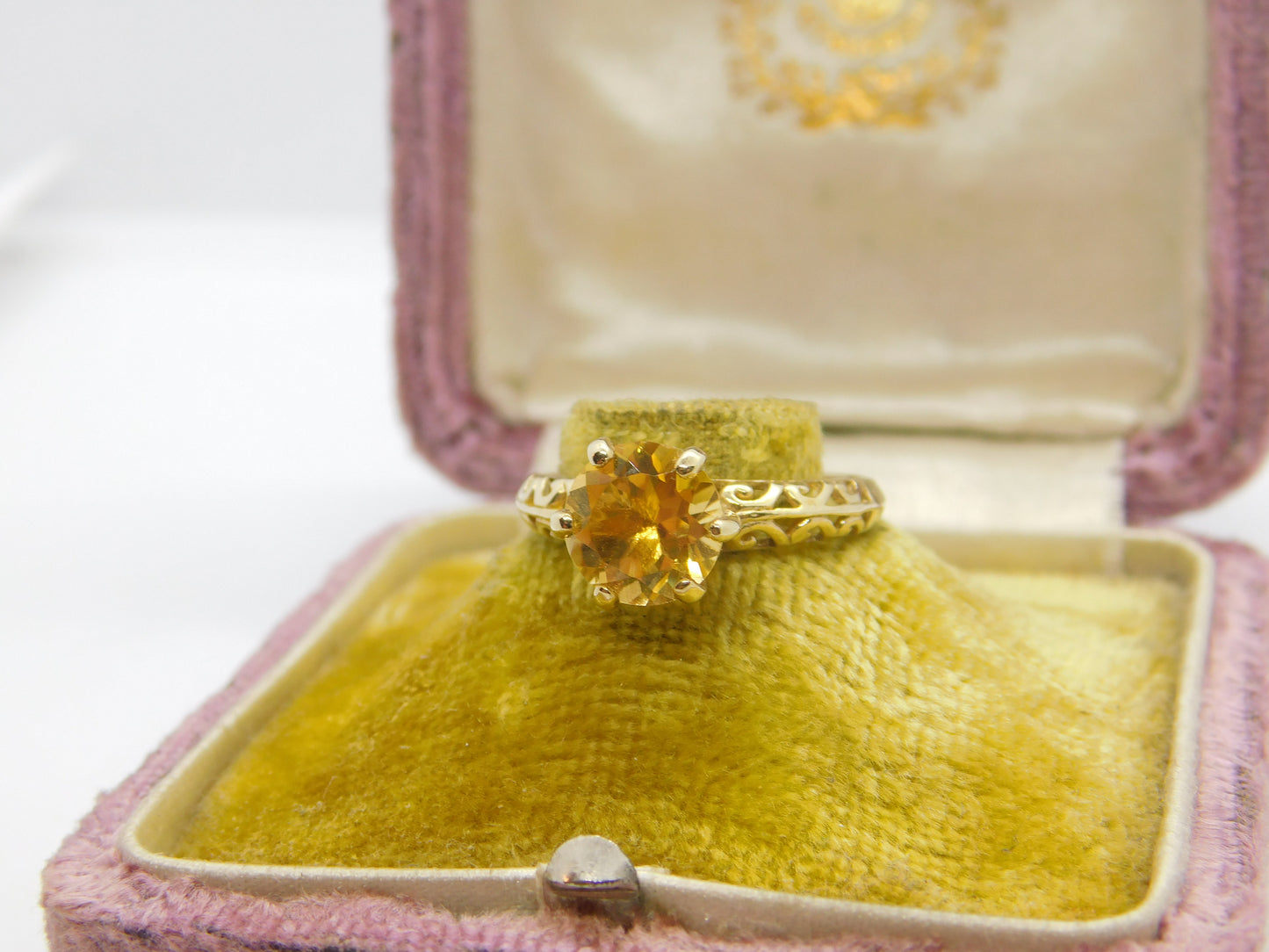 9ct Yellow Gold Cushion Cut Citrine Solitaire Ring Vintage c1970 Birmingham