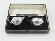 Boxed Sterling Silver Cream Jug & Sugar Bowl 1934 Birmingham Antique Art Deco