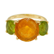 14ct Yellow Gold, Peridot & Citrine Three-Stone Dress Ring Vintage c1980s