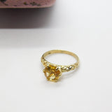 9ct Yellow Gold Cushion Cut Citrine Solitaire Ring Vintage c1970 Birmingham