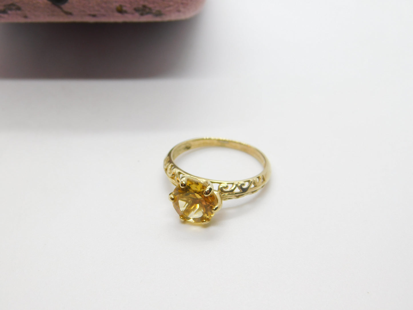 9ct Yellow Gold Cushion Cut Citrine Solitaire Ring Vintage c1970 Birmingham