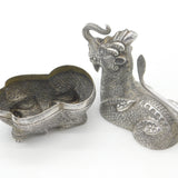 Large Cambodian Sterling Silver Mythic Dragon Betel Nut Box Antique c1930 Deco my