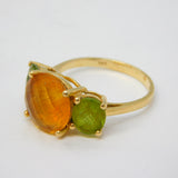 14ct Yellow Gold, Peridot & Citrine Three-Stone Dress Ring Vintage c1980s
