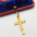 9ct Gold Floral Swirl Pattern Cross Pendant Antique 1918 Birmingham Art Deco