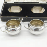 Boxed Sterling Silver Cream Jug & Sugar Bowl 1934 Birmingham Antique Art Deco