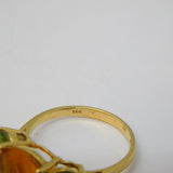 14ct Yellow Gold, Peridot & Citrine Three-Stone Dress Ring Vintage c1980s