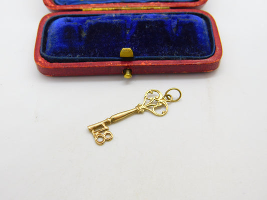 9ct Yellow Gold 18th Birthday Key Charm or Pendant 1985 London Vintage