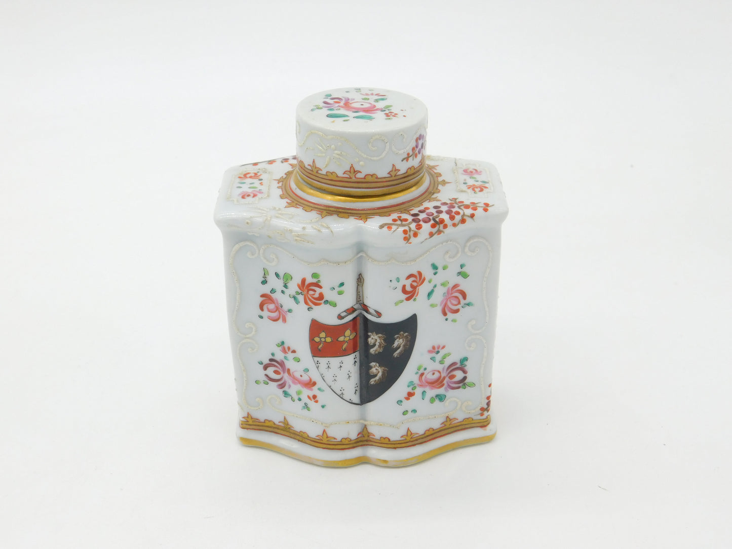 Early 19th Century French Armorial Crested China Tea Caddy Antique c1820