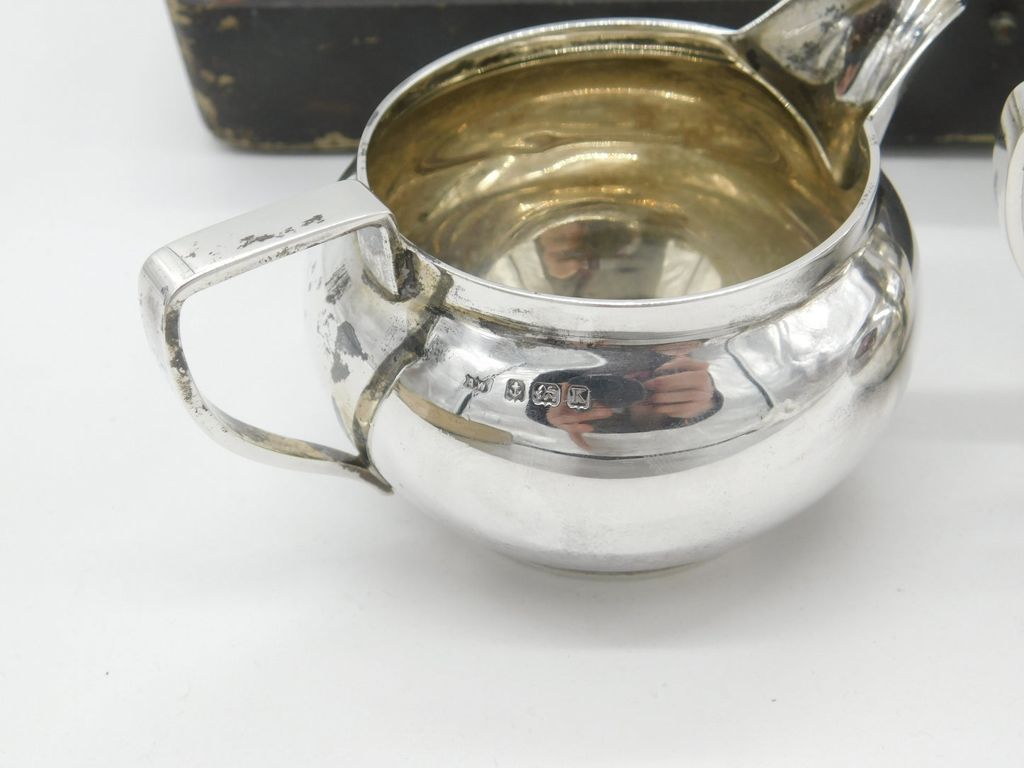 Boxed Sterling Silver Cream Jug & Sugar Bowl 1934 Birmingham Antique Art Deco