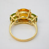 14ct Yellow Gold, Peridot & Citrine Three-Stone Dress Ring Vintage c1980s